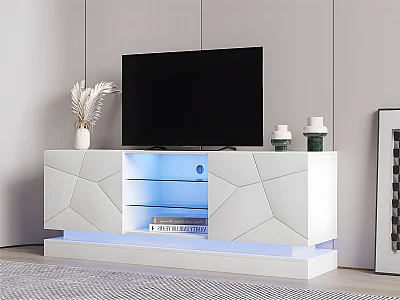 Moderne TV-bord med farvede LED'er - egnet til 70" TV - 2 døre og 3 hylder - Hvid