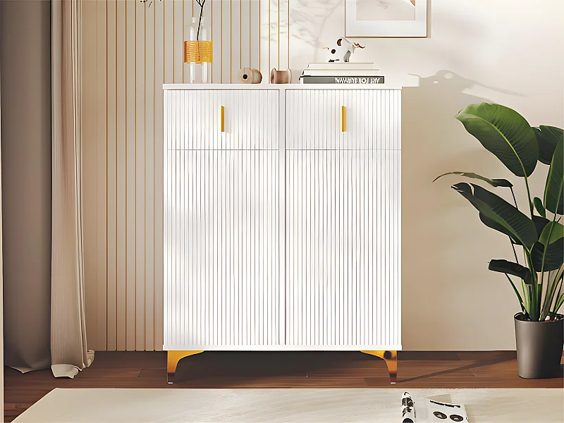 Buffet moderne - 2 portes avc étagères réglables et 2 tiroirs - Blanc