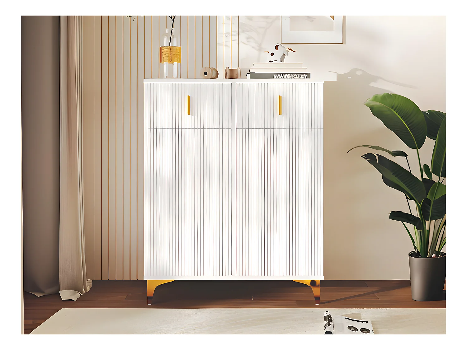 Buffet moderne - 2 portes avc étagères réglables et 2 tiroirs - Blanc