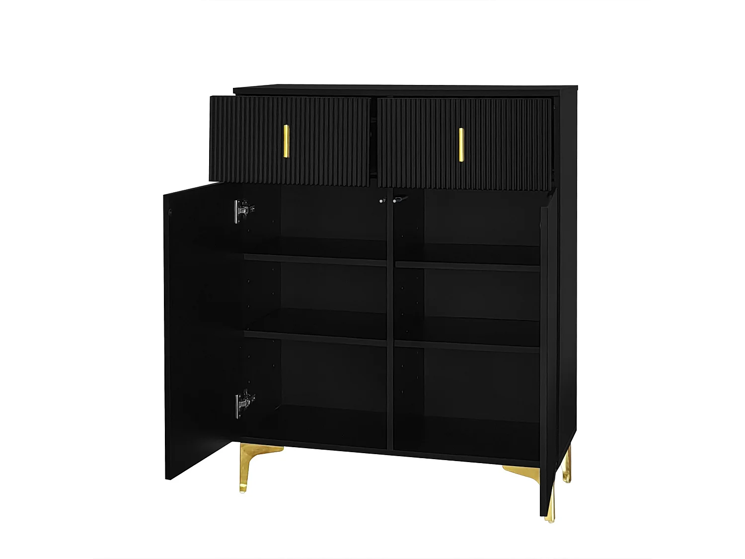 Modernes Sideboard – 2 Türen mit verstellbaren Einlegeböden und 2 Schubladen – Schwarz