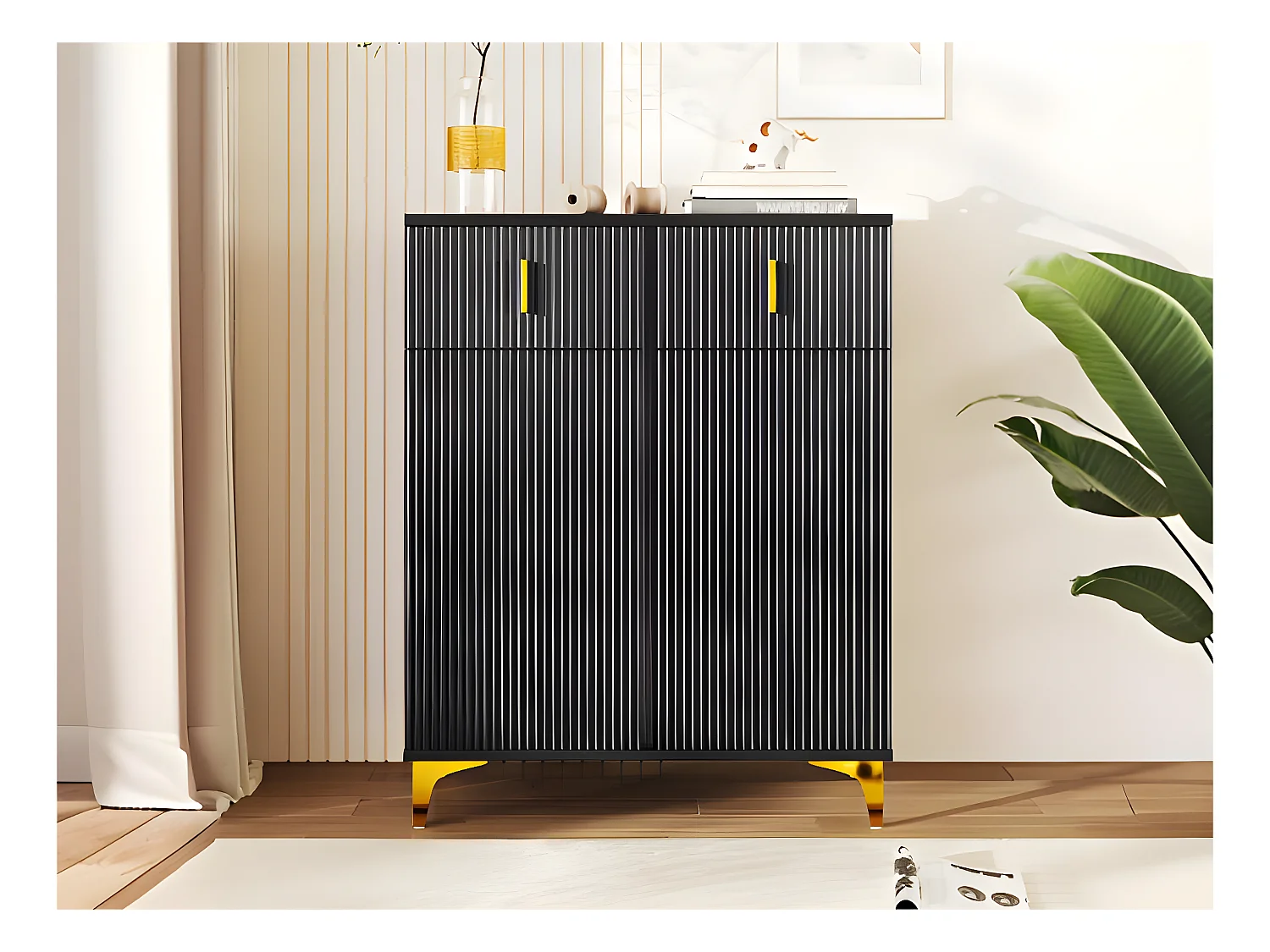 Buffet moderne - 2 portes avc étagères réglables et 2 tiroirs - Noir