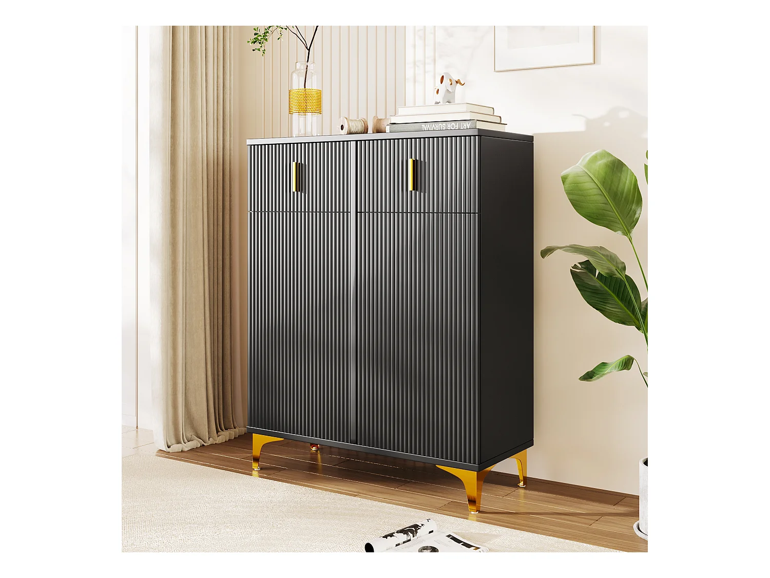 Modern dressoir - 2 deuren met verstelbare planken en 2 lades - Zwart