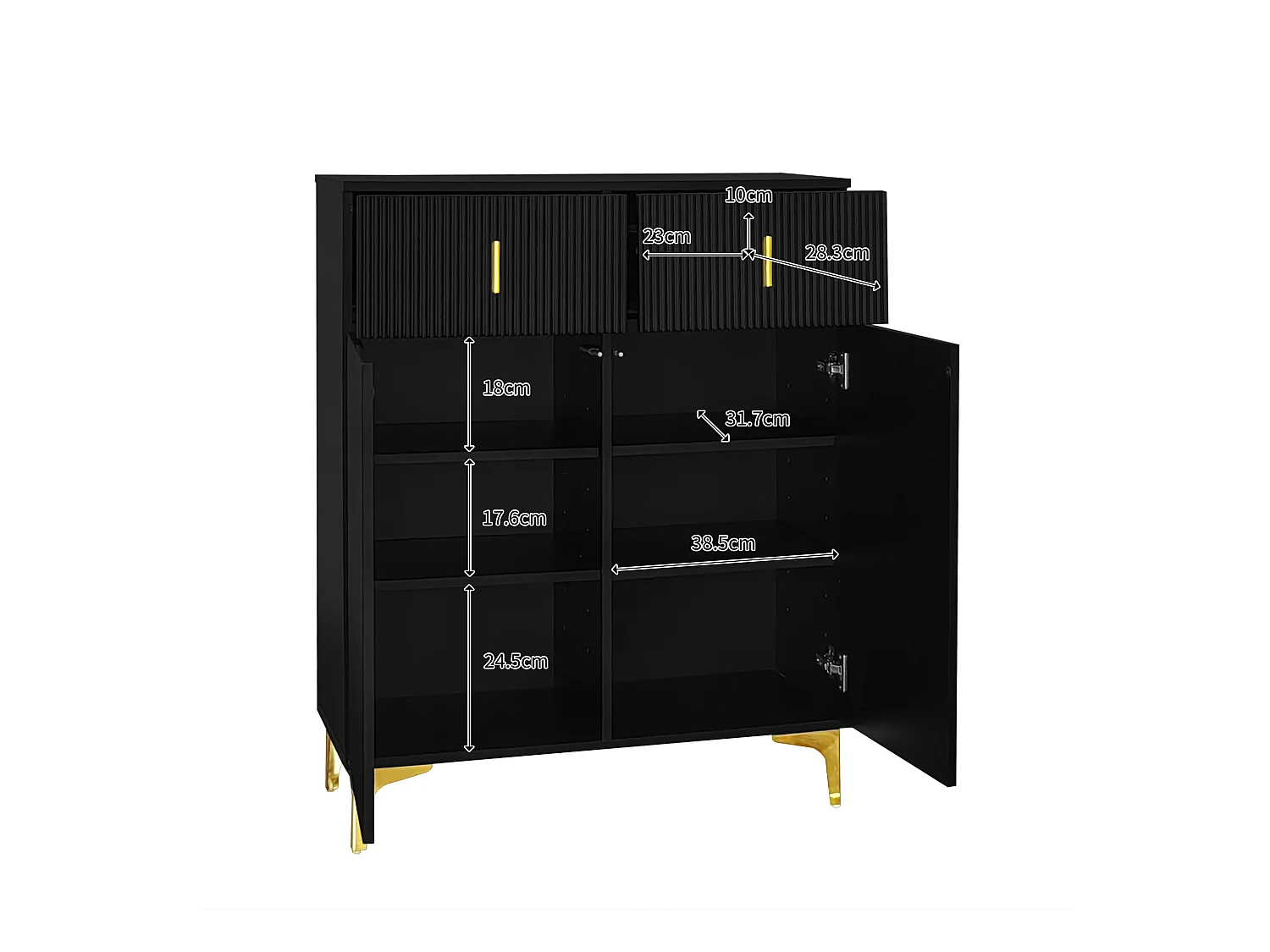 Modern dressoir - 2 deuren met verstelbare planken en 2 lades - Zwart