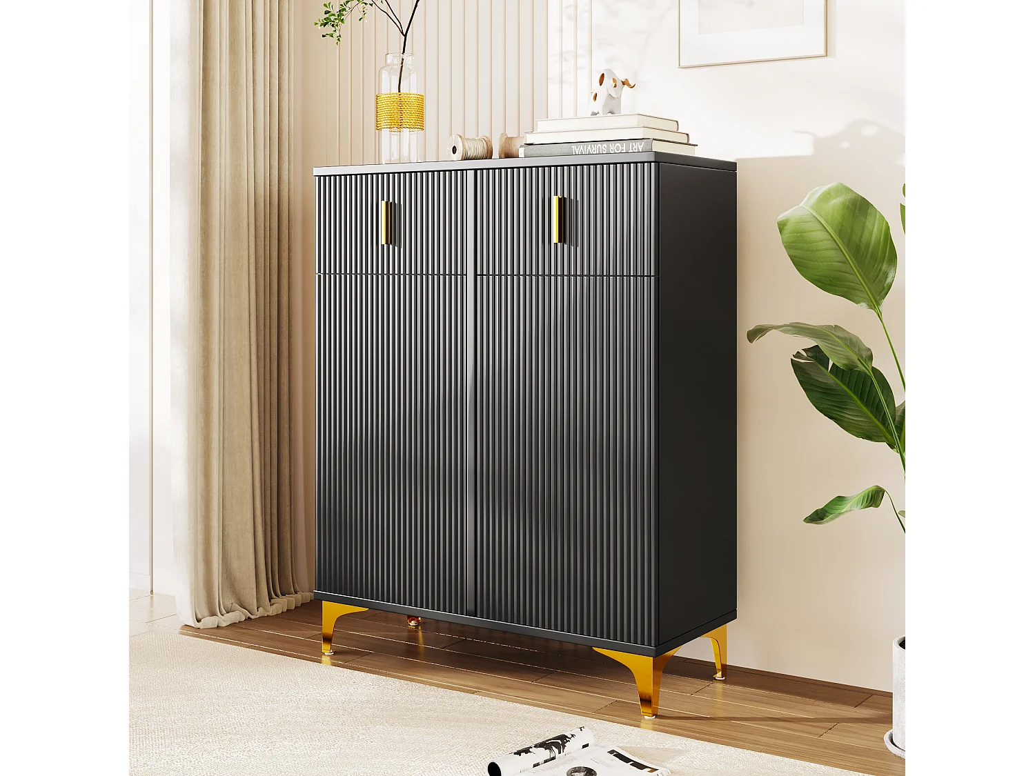 Aparador moderno - 2 puertas con estantes ajustables y 2 cajones - Negro