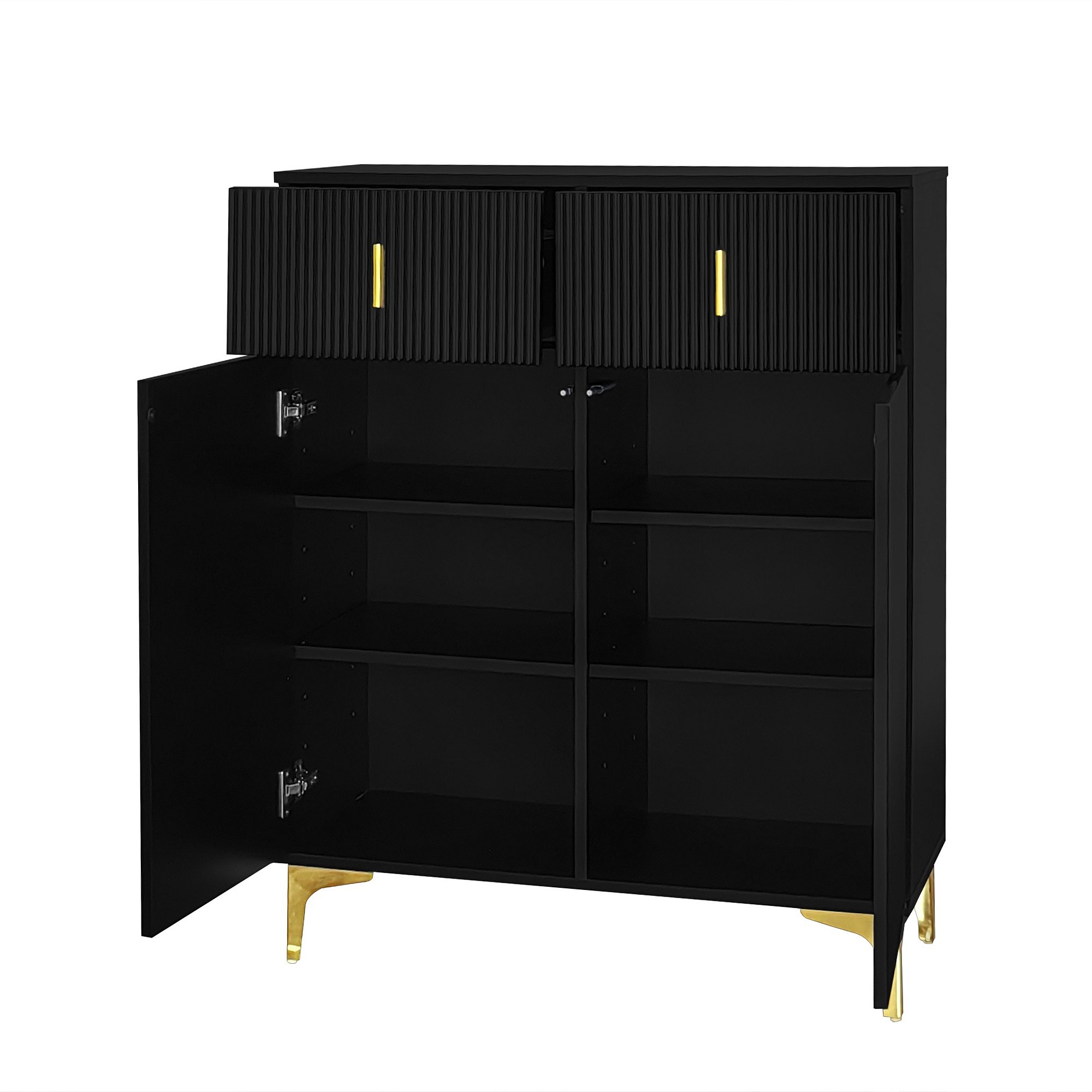 Buffet En Rotin 2 Portes 80x40x83 Cm - Armoire De Cuisine/Salon, Étagères Réglables, Style Moderne - Rotin Naturel Et MDF