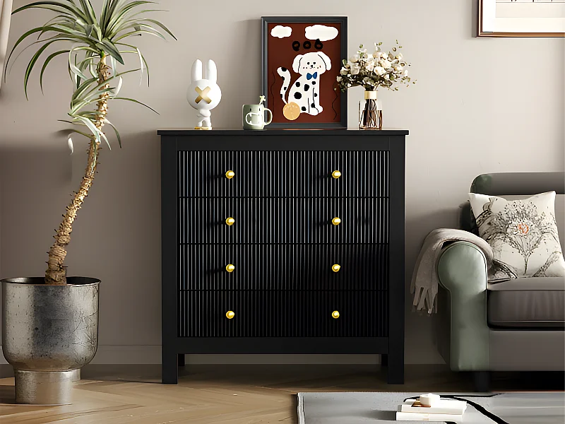 Sideboard, Kommode mit 4 Schubladen – Spanplatte – Schwarz
