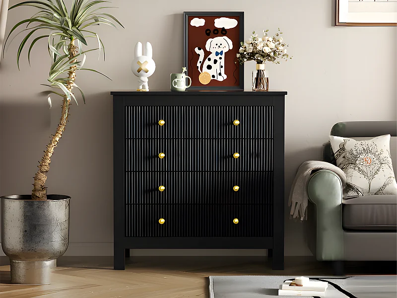 Credenza、Cassettiera con 4 cassetti - pannelli di particelle - Nero