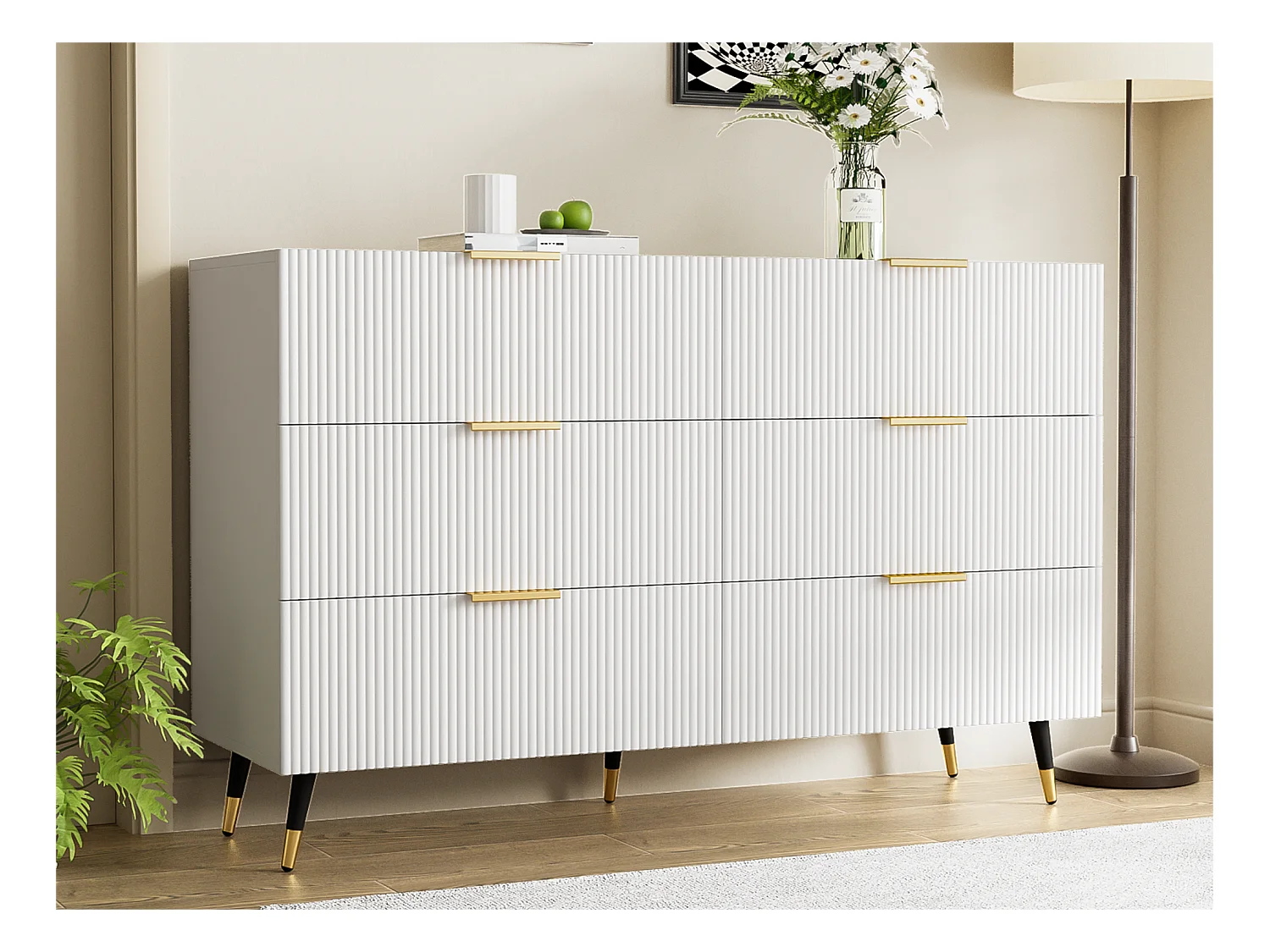 Buffet、Commode moderne - 6 tiroirs - panneaux de particules - Blanc