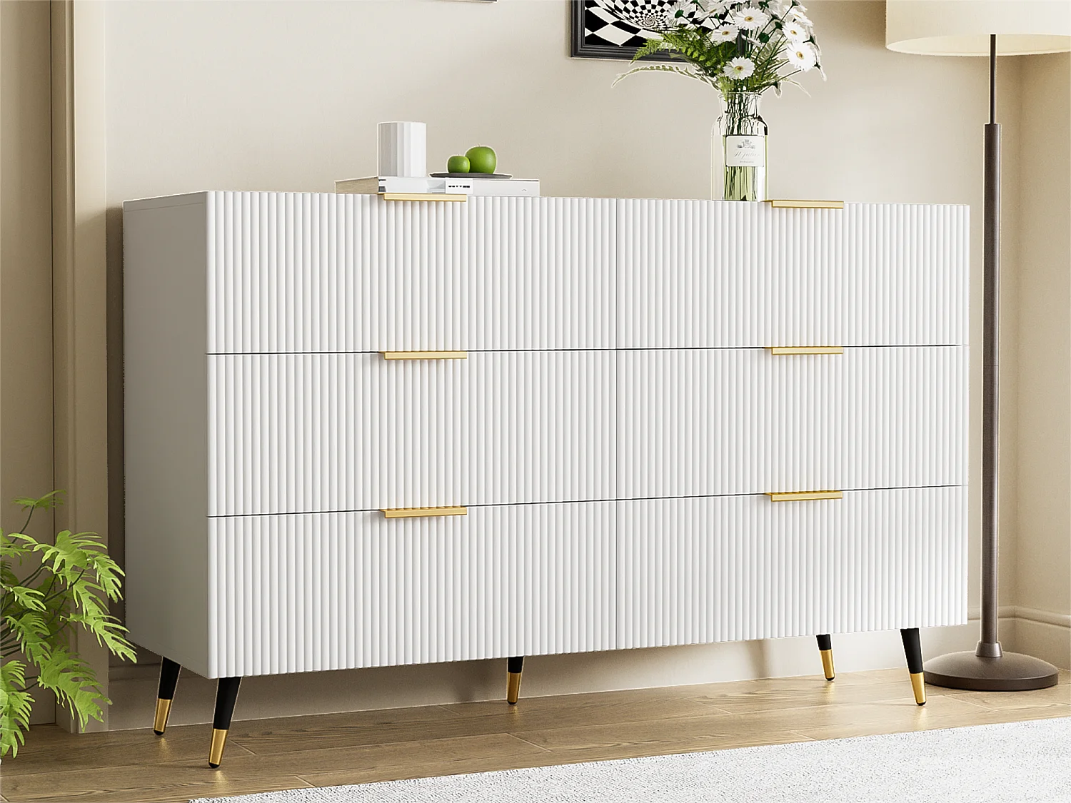 Dressoir、Moderne ladekast - 6 laden - spaanplaat - Wit
