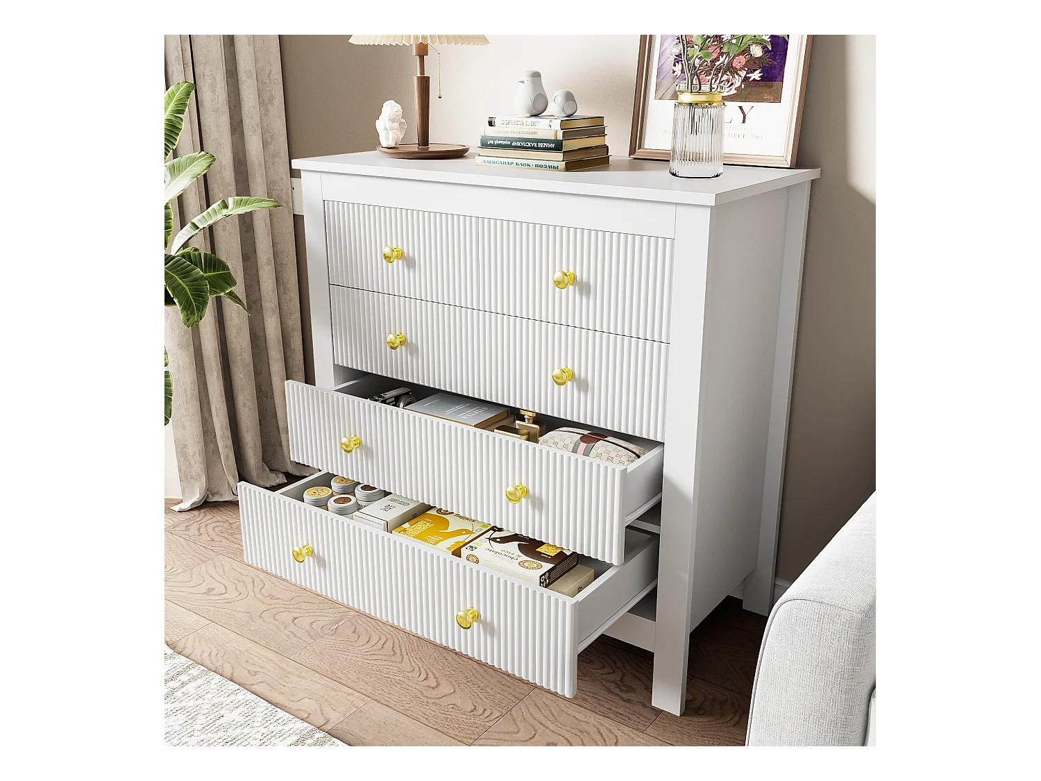 Buffet、Commode avec 4 tiroirs - en panneaux de particules - Blanc