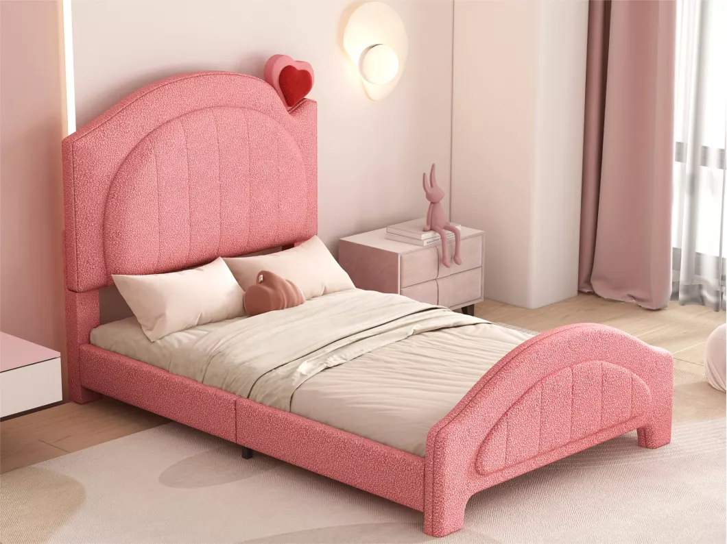 Kauf Unique 90 x 200 cm großes Bett aus Tiddy-Stoff – verstellbares Kopfteil – mit Lattenrost – Rosa