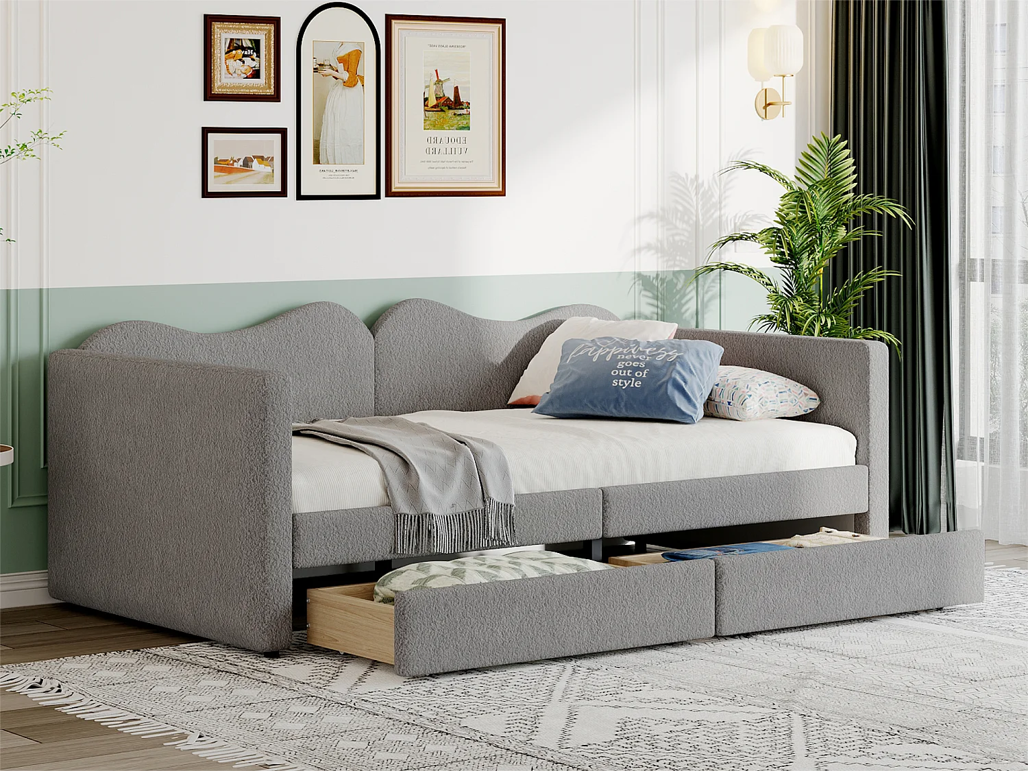 Dagbedbed 90x200cm met 2 lades - in netjes fluweel - Grijs