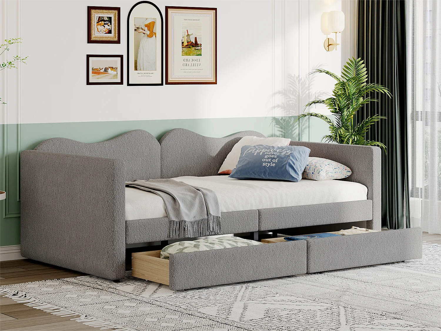 Dagbedbed 90x200cm met 2 lades - in netjes fluweel - Grijs