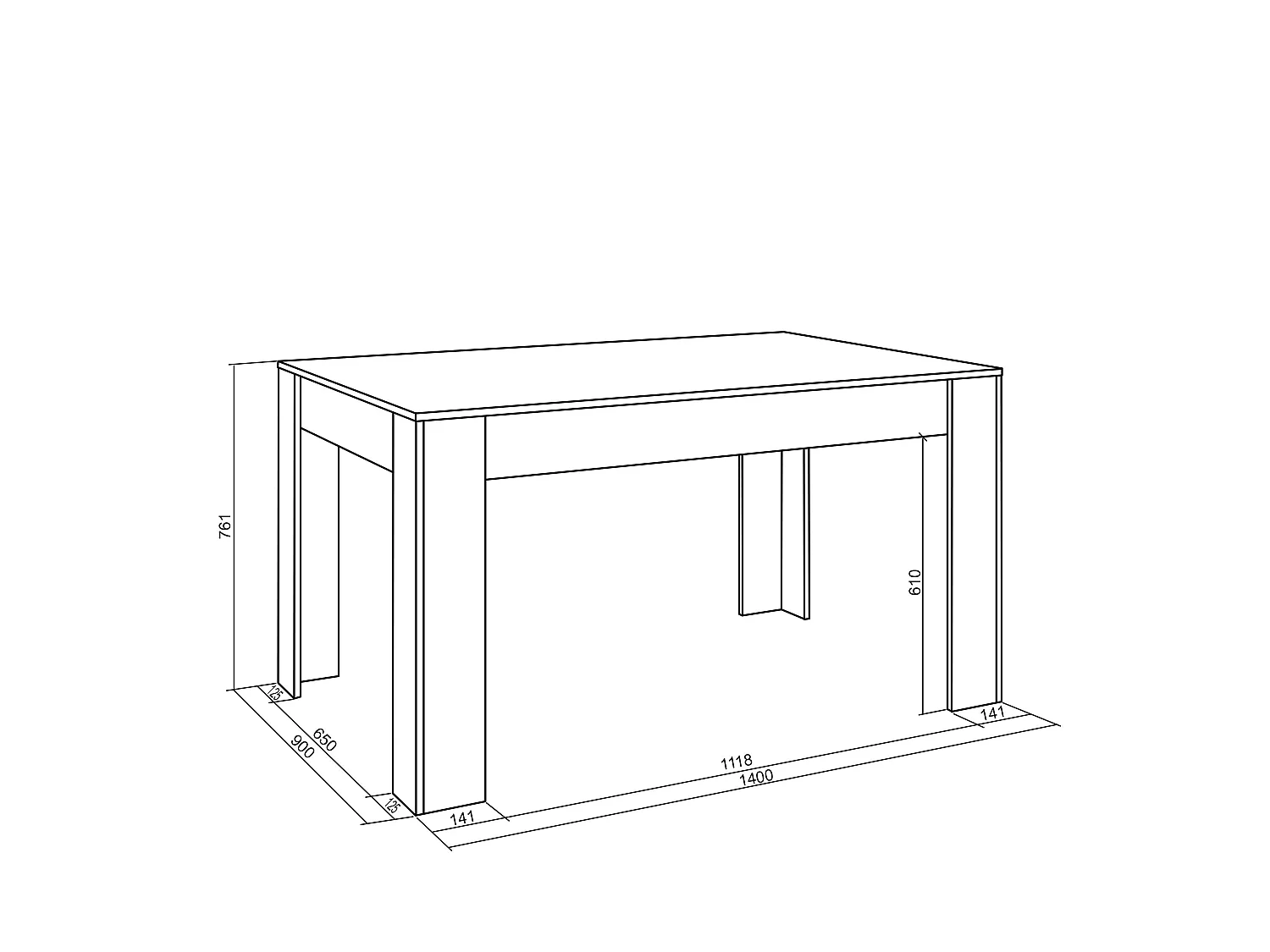 Table à manger, 140x90x76cm, Pour 6 personnes, Meubles de Salon, Chêne