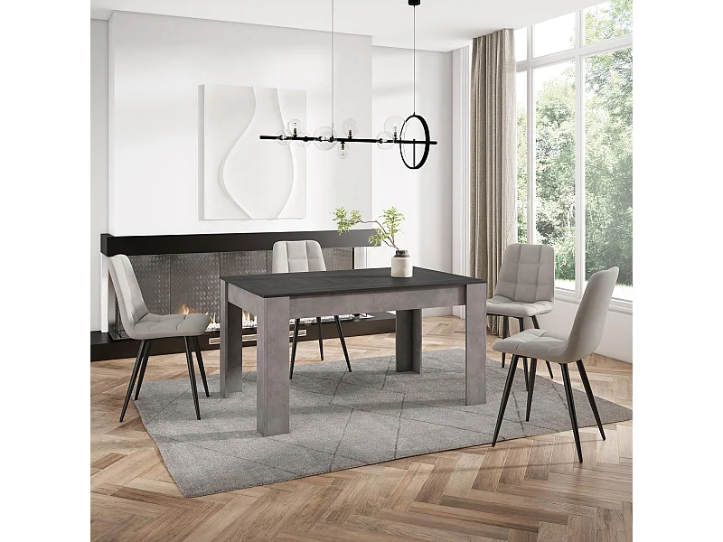 Esszimmertisch, 140x90x76cm, Für 6 Gäste, Stubentisch, Schwarz und Zement