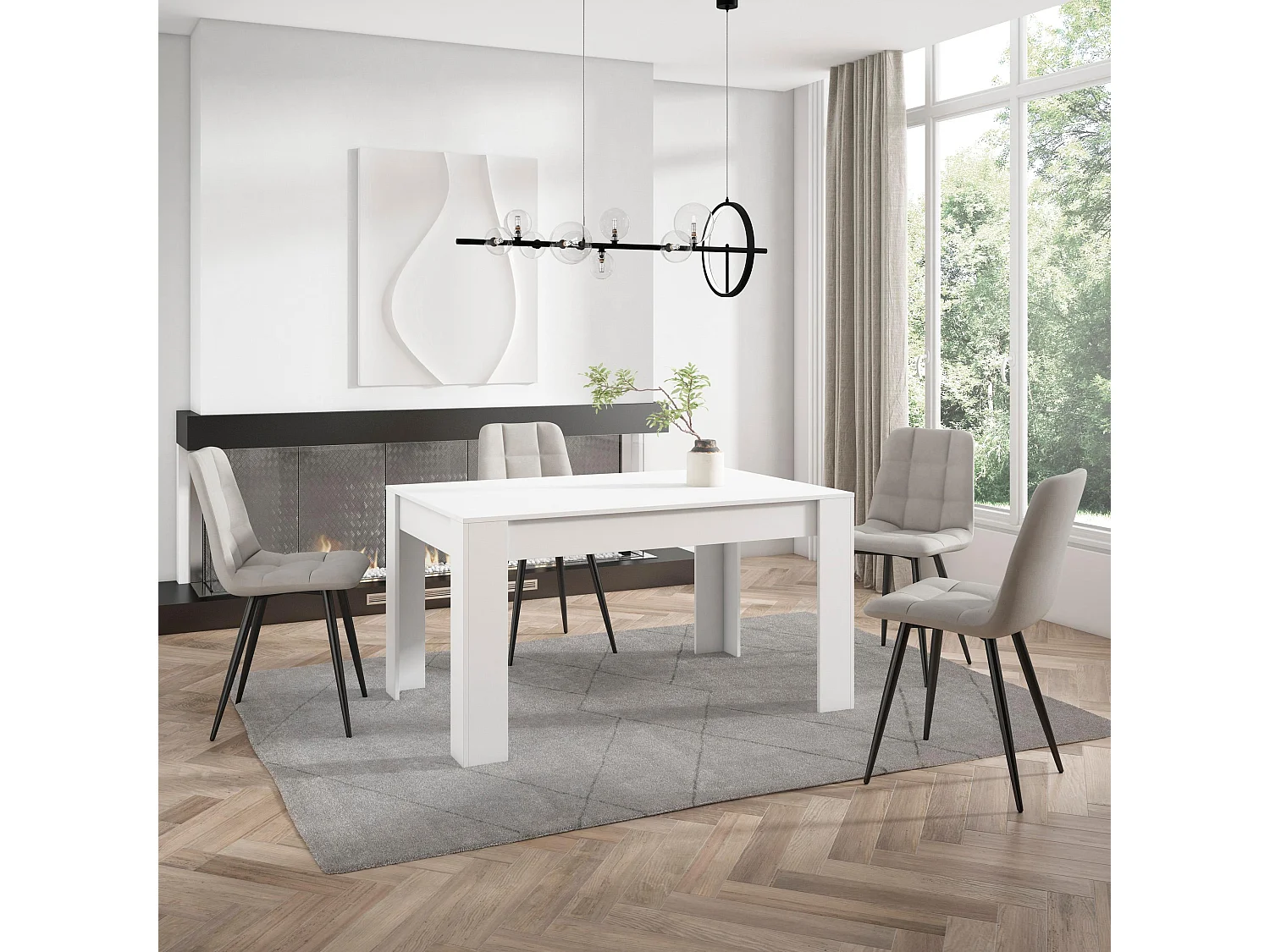 Esszimmertisch, 140x90x76cm, Für 6 Gäste, Stubentisch, Weiß