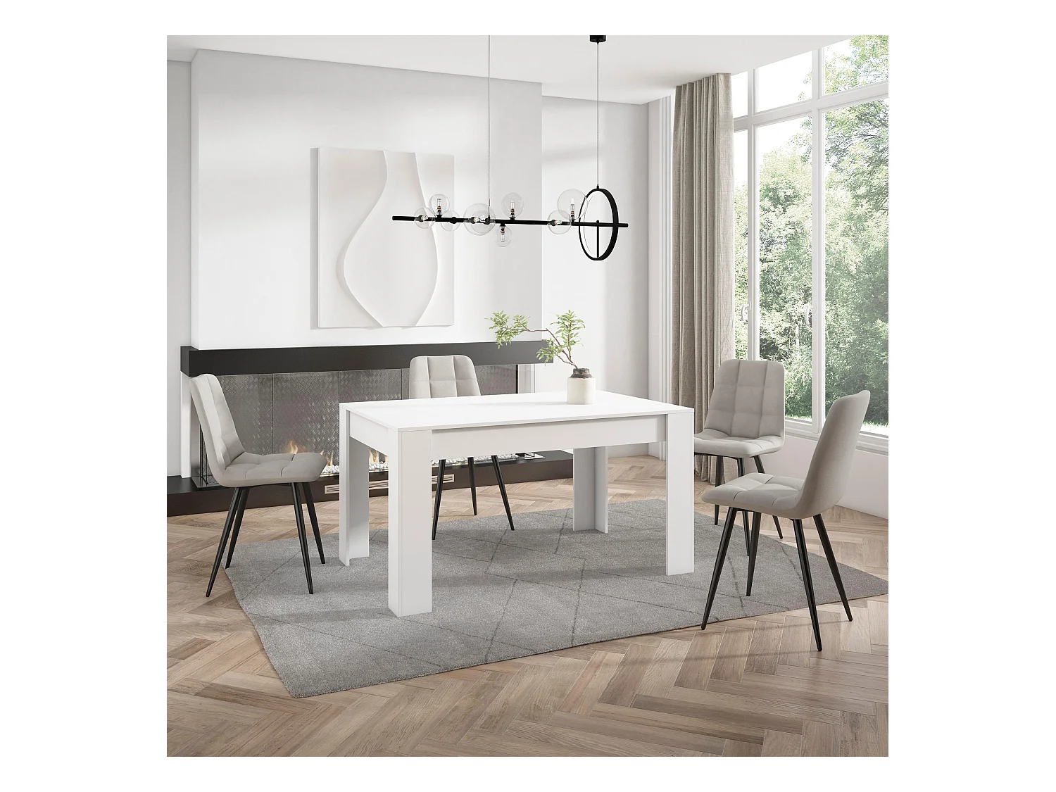 Table à manger, 140x90x76 cm, Pour 6 personnes, Meubles de Salon, Blanc