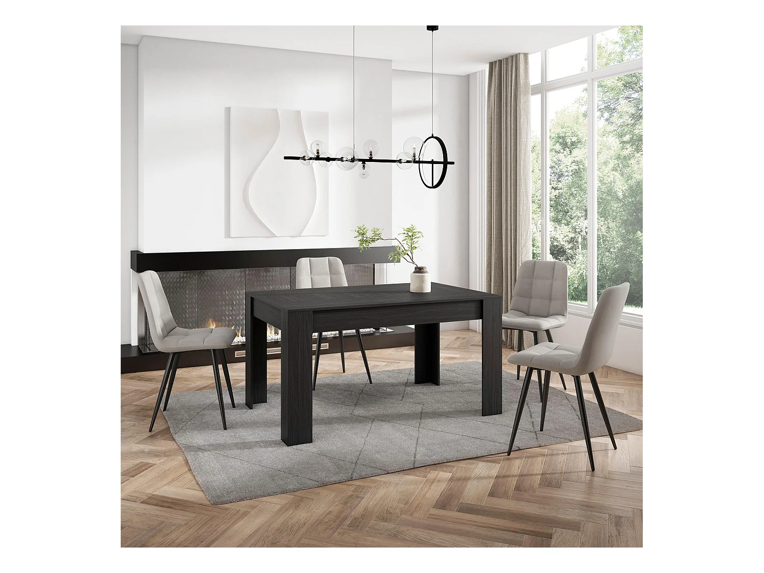 Table à manger, 140x90x76 cm, Pour 6 personnes, Meubles de Salon, Noir