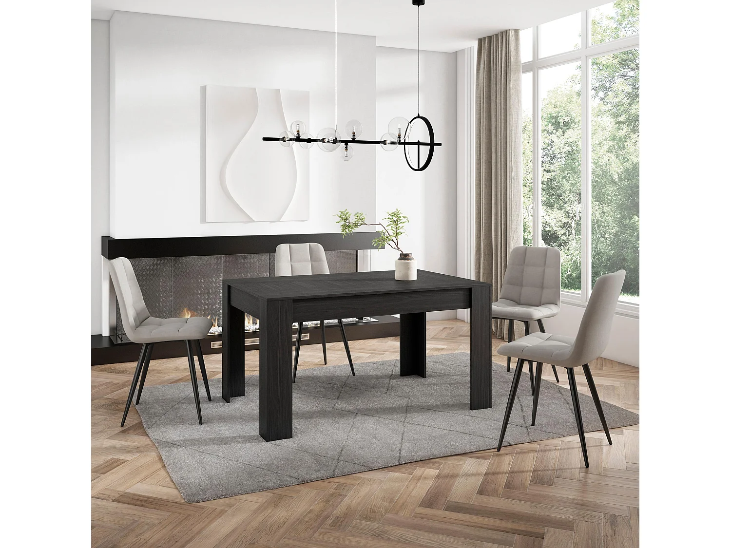 Table à manger, 140x90x76cm, Pour 6 personnes, Meubles de Salon, Noir