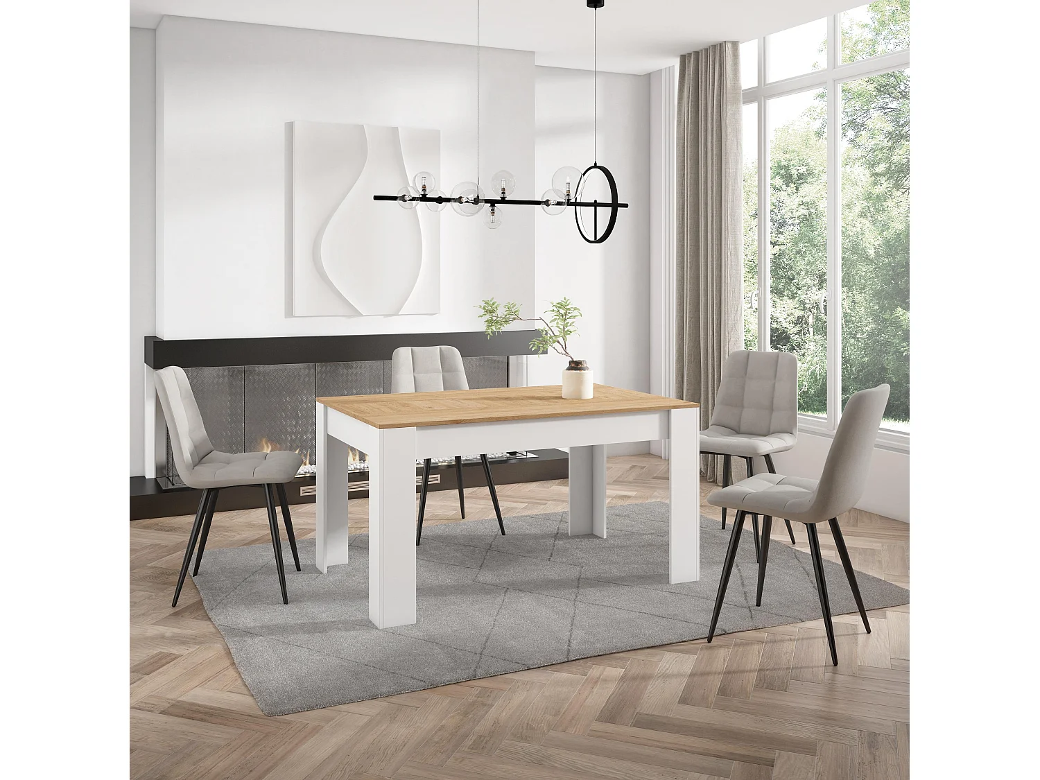 Eettafel, 140x90x76 cm, Voor 6 personen, Dining Table, Eiken/Wit