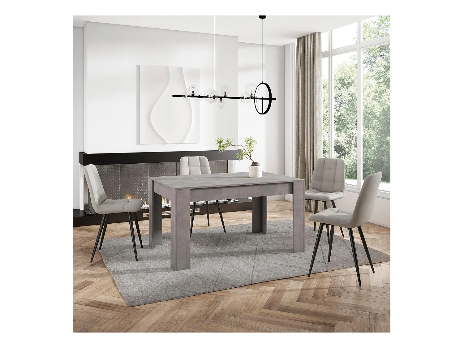Mesa Comedor, 140x90x76cm, Para 6 comensales, Muebles Comedor, Cemento