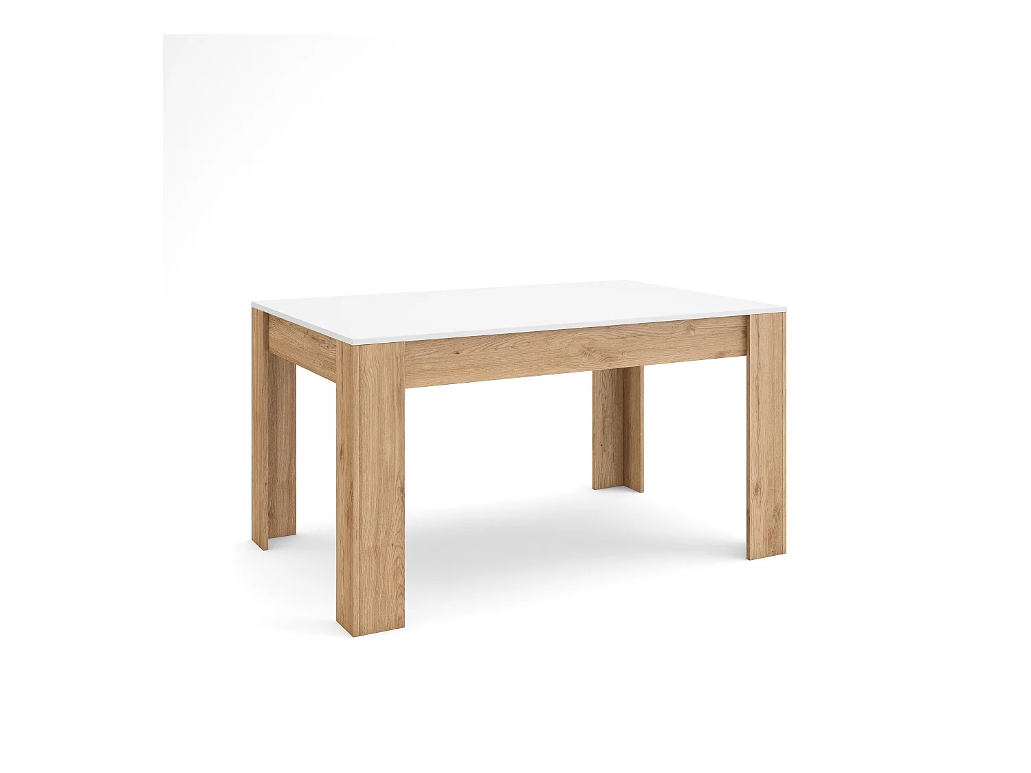 Table à manger, 140x90x76 cm, Pour 6 personnes, Meubles de Salon, Blanc et Chêne