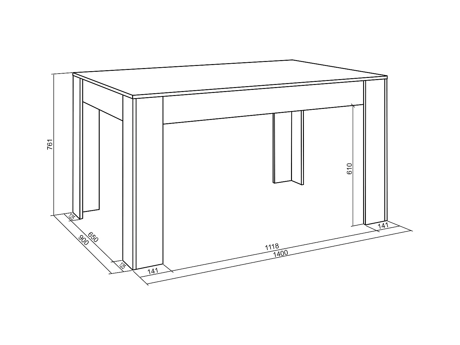 Table à manger, 140x90x76 cm, Pour 6 personnes, Meubles de Salon, Ciment et Noir