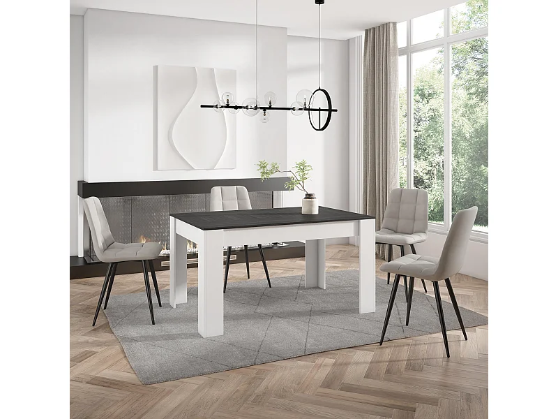 Esszimmertisch, 140x90x76cm, Für 6 Gäste, Stubentisch, Schwarz und Weiß