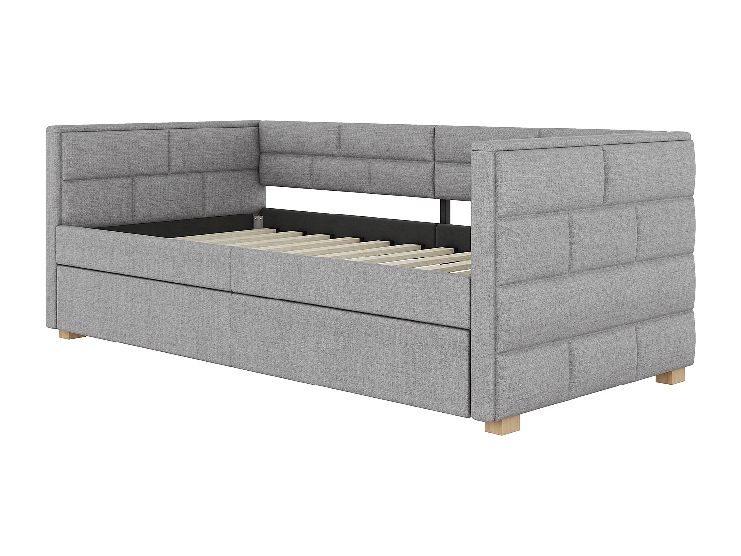Cama de banquete com cama de gavetão 90x190/200cm - em tecido de linho - Cinza