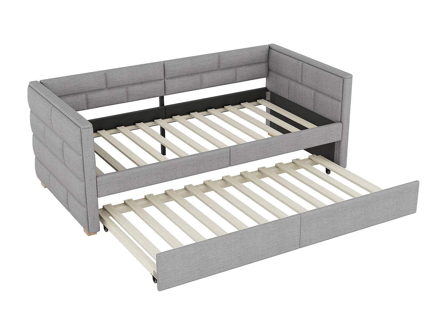 Cama de banquete com cama de gavetão 90x190/200cm - em tecido de linho - Cinza