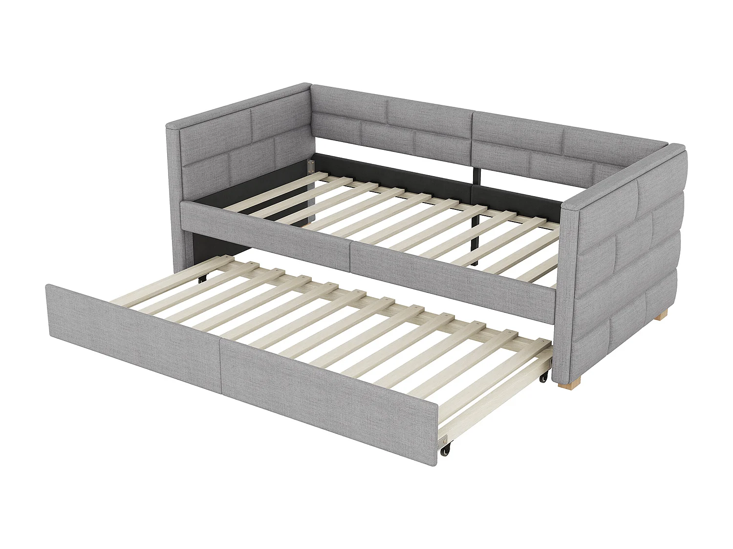 Cama de banquete com cama de gavetão 90x190/200cm - em tecido de linho - Cinza