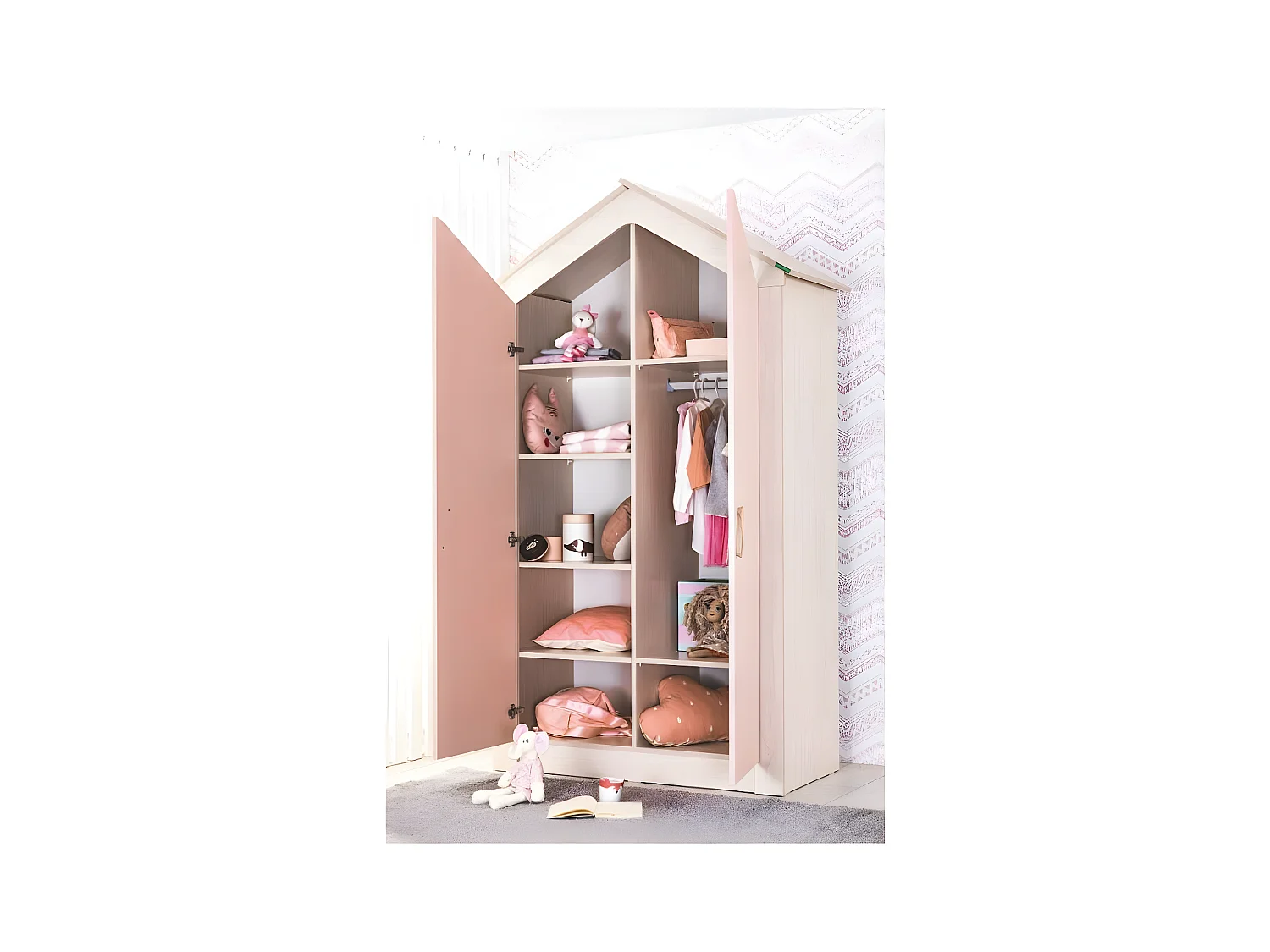 Kleiderschrank 2 Türen rosa 207x120x58cm