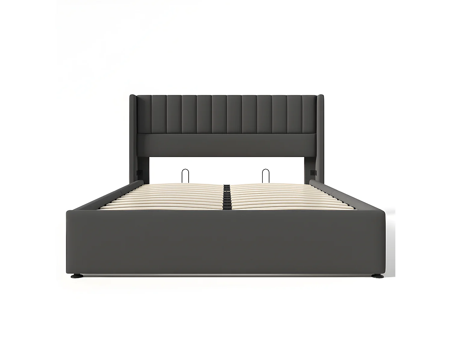Cama contenedor tapizada 160x200 cm en lino con somier de láminas - Gris