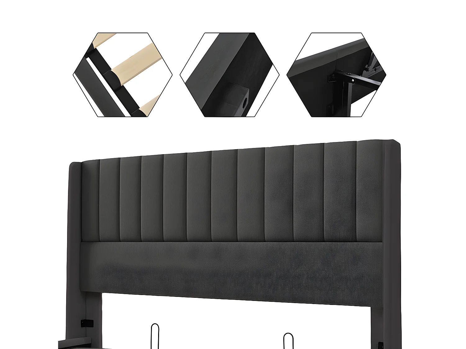 Gepolstertes Stauraumbett 160 x 200 cm aus Leinen mit Lattenrost – Grau