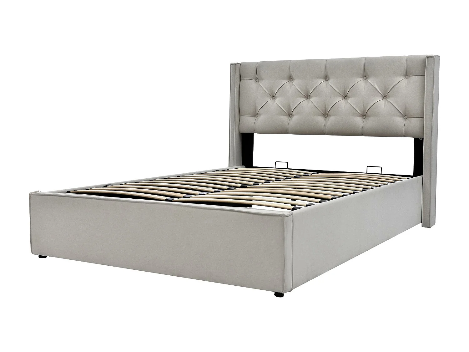 Gepolstertes Stauraumbett 160 x 200 cm aus Baumwollstoff – mit Lattenrost – Hellgrau