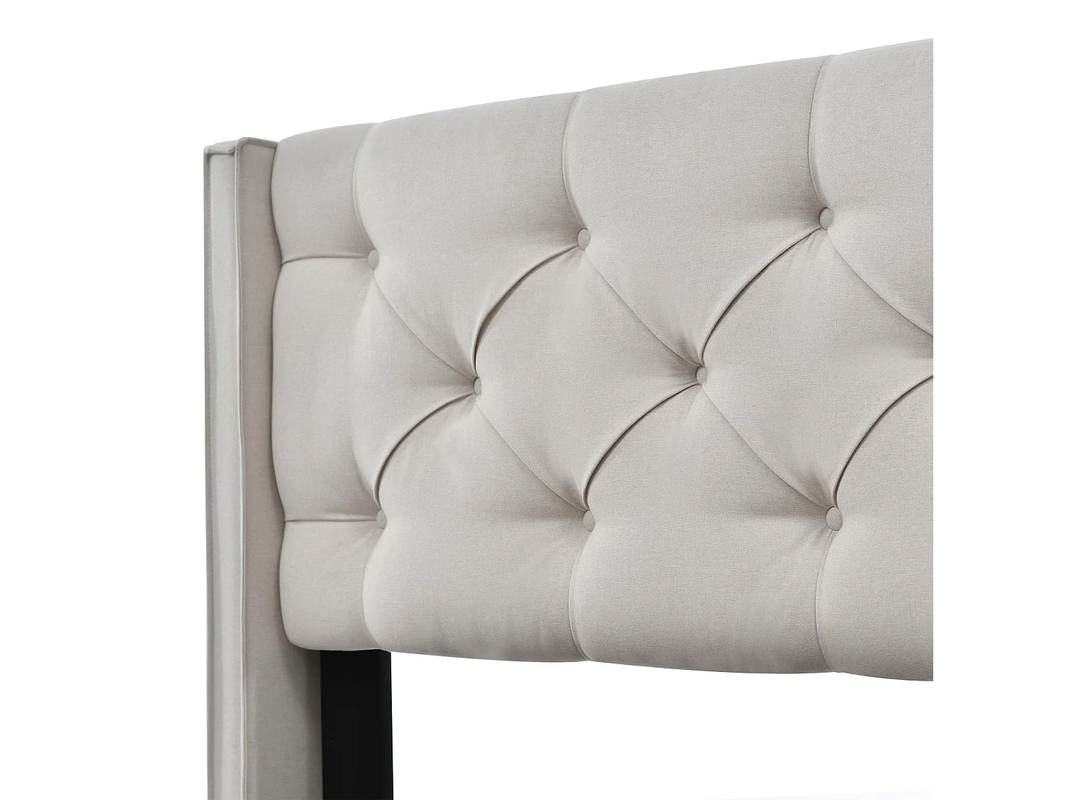 Lit coffre capitonné 160x200cm en tissu coton - avec sommier à lattes - Gris Clair