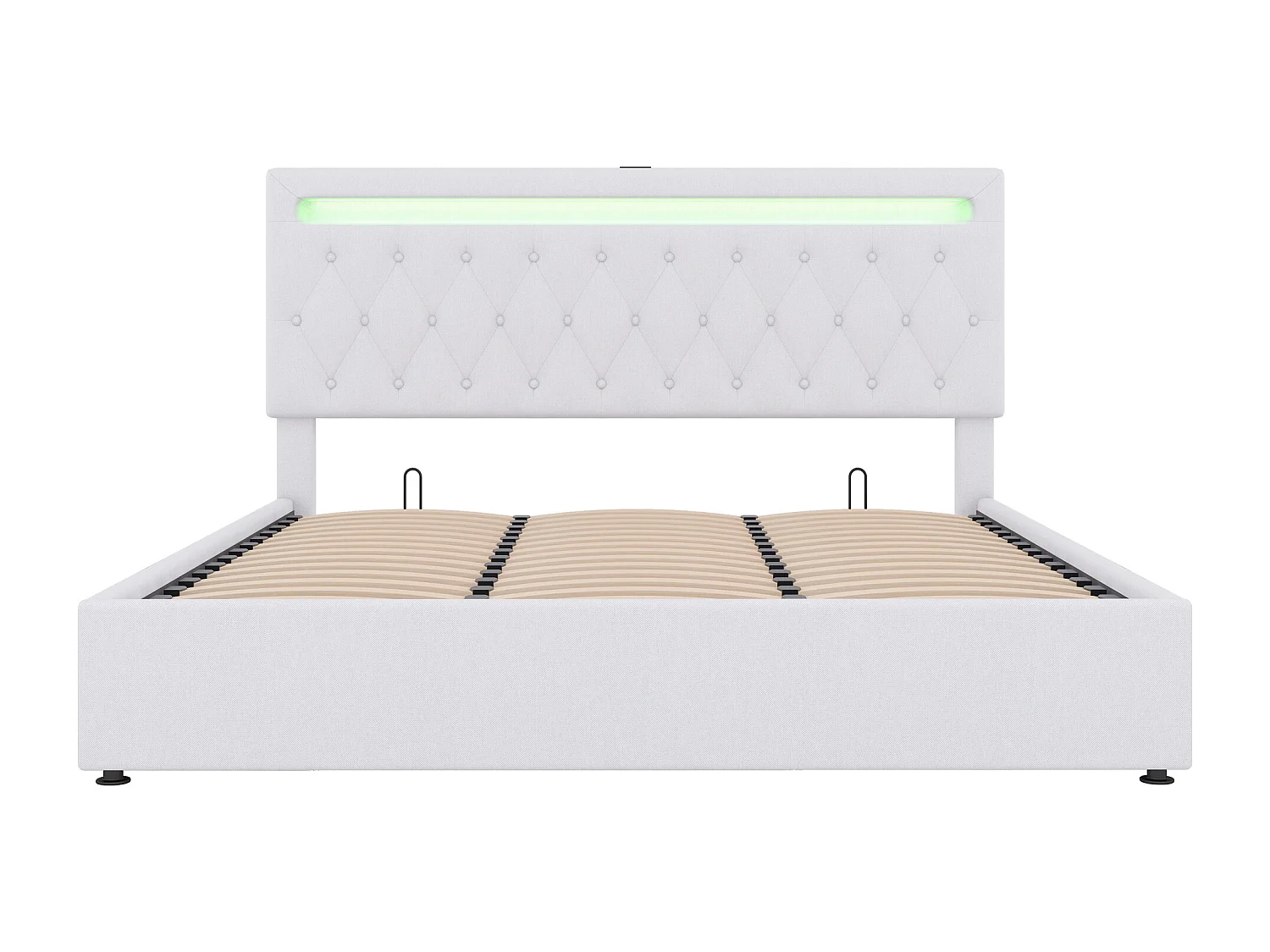 Lit coffre capitonné 180x200cm - avec LED à couleur changeante et prises USB - Blanc