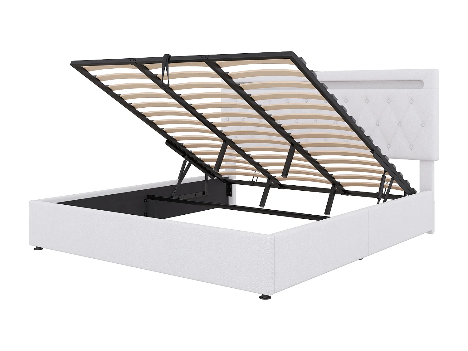 Lit coffre capitonné 180x200cm - avec LED à couleur changeante et prises USB - Blanc