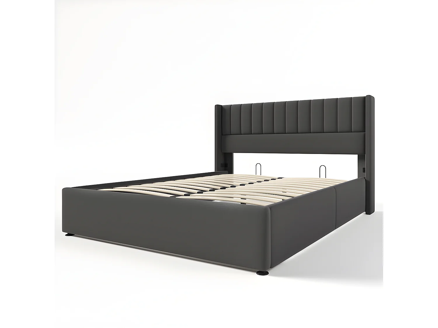 Gepolstertes Stauraumbett 180 x 200 cm aus Leinen mit Lattenrost – Grau