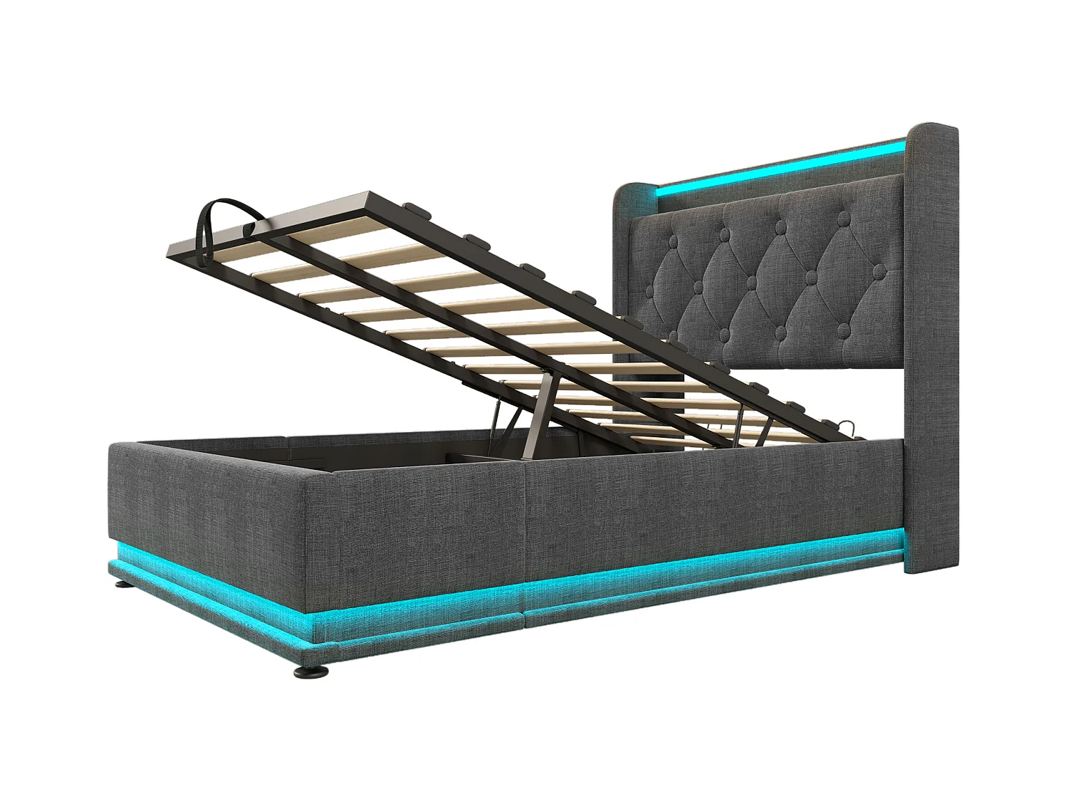 Cama canapé de lino de 90x200 cm - con LED y enchufes USB y tipo C - Gris