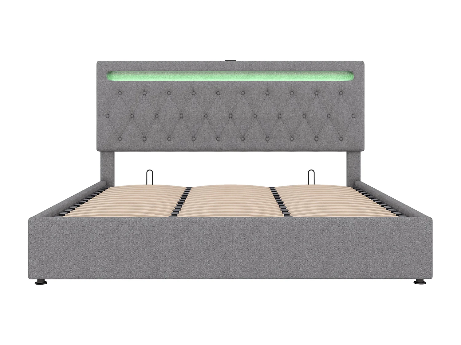 Cama con almacenaje acolchada 180x200 cm - con LED que cambia de color y tomas USB - Gris