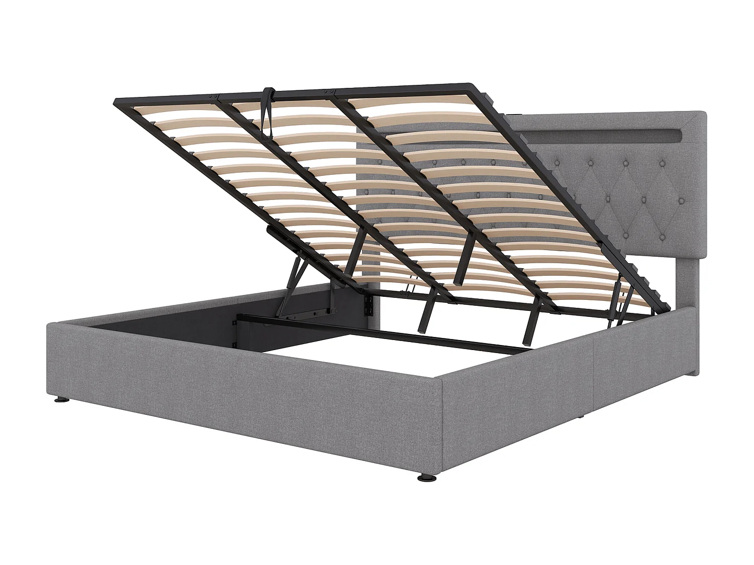 Cama con almacenaje acolchada 180x200 cm - con LED que cambia de color y tomas USB - Gris