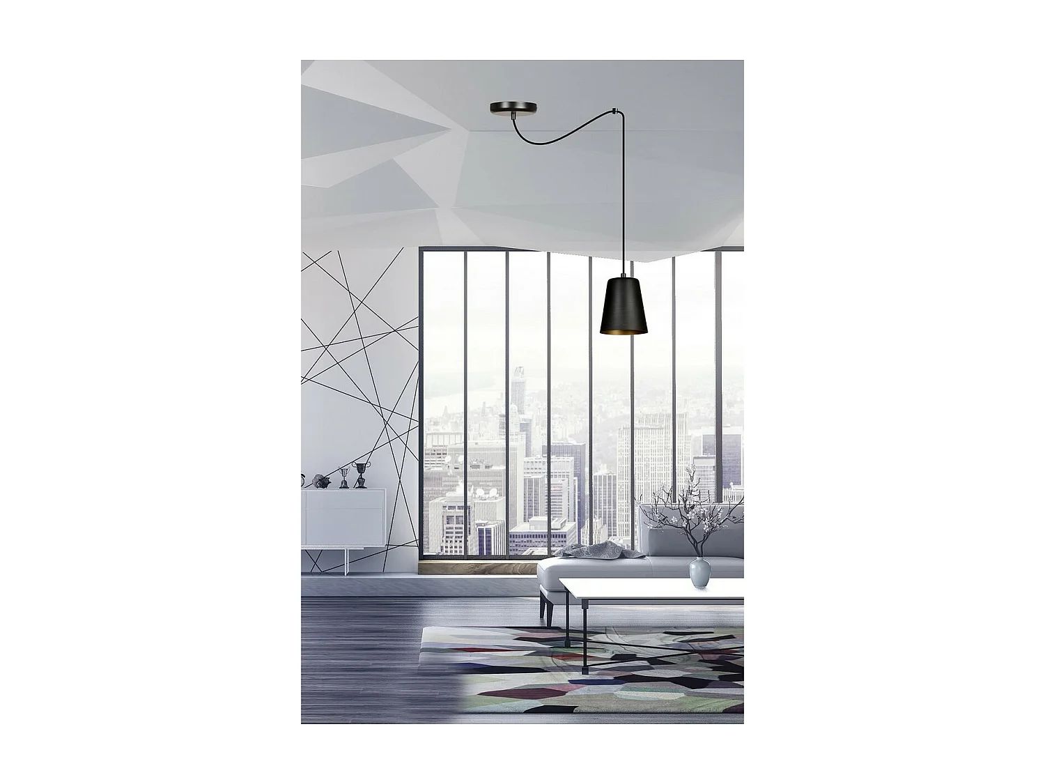 Candeeiro Suspenso Link, Preto, 14x14x200 cm, EPIKASA
