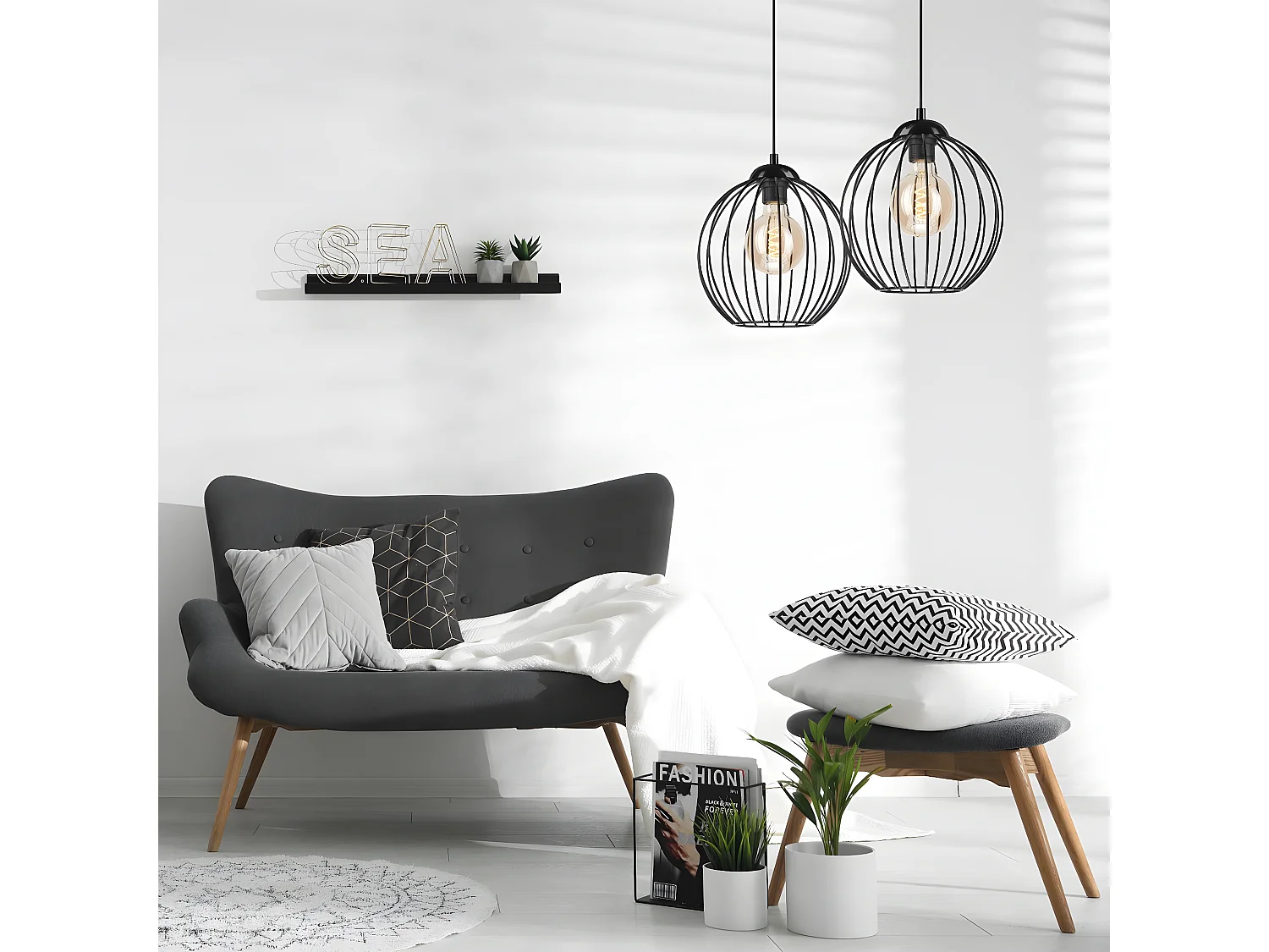 Candeeiro Suspenso Zoya, Preto, 55x24x100 cm, Seven Design