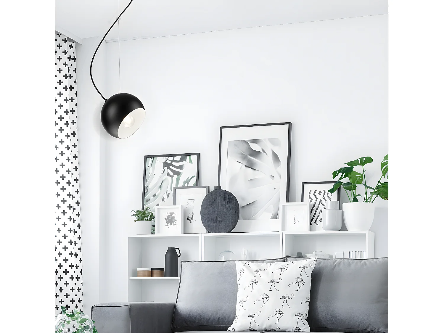 Candeeiro Suspenso Inez, Preto, 85x17x17 cm, Seven Design