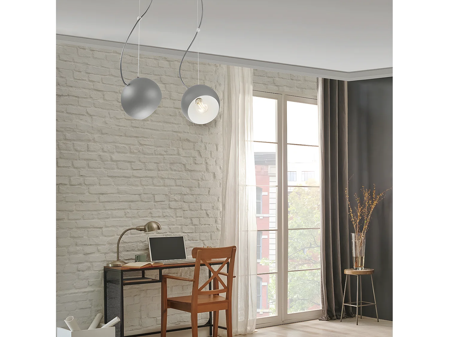 Candeeiro Suspenso Inez, Prata, 79x45x17 cm, Seven Design