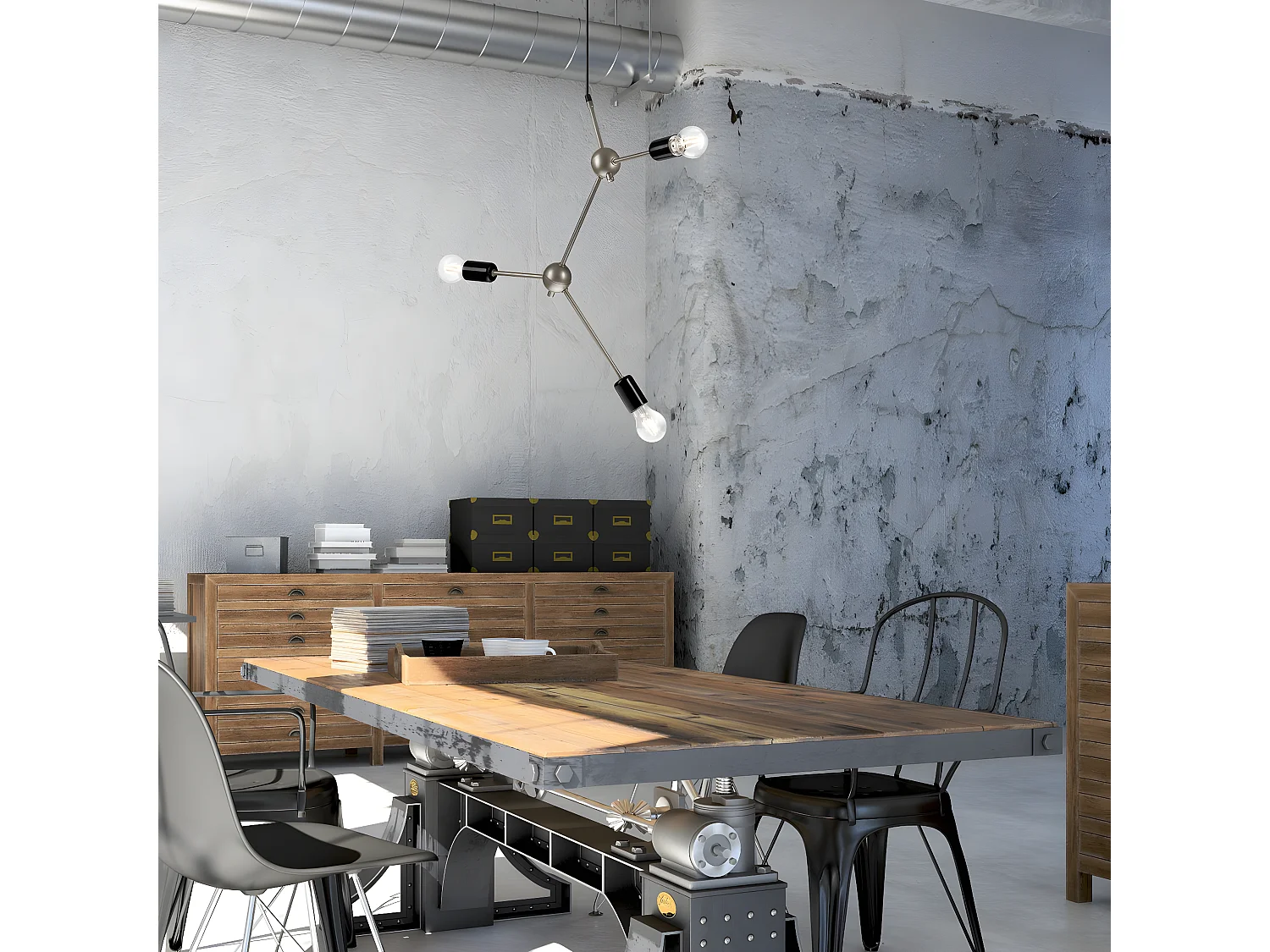 Lampada a Sospensione Alessia, Nero, 128x63x5 cm, Seven Design