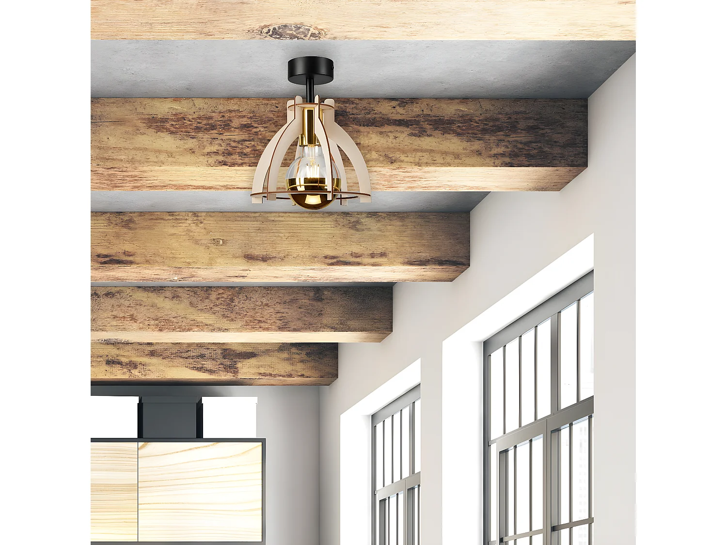 Candeeiro de Teto Lando, Castanho, 21x21x25 cm, Seven Design