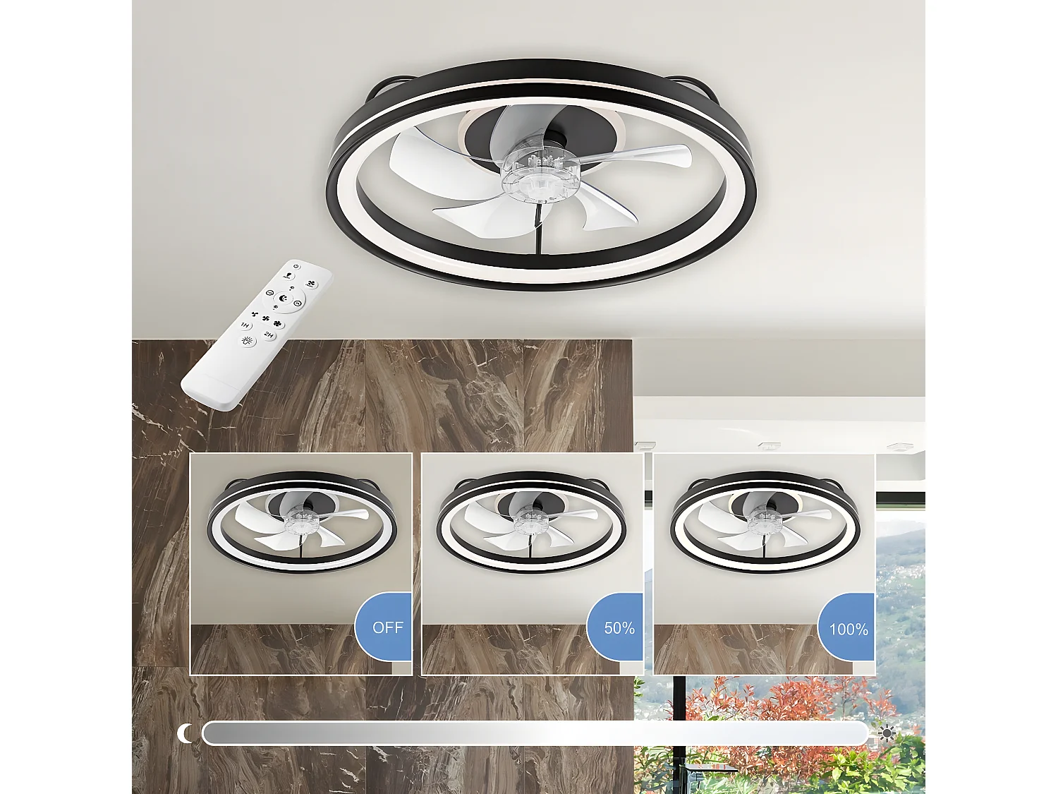 Plafondlamp Falco, Zwart, 50x50x17 cm, Seven Design