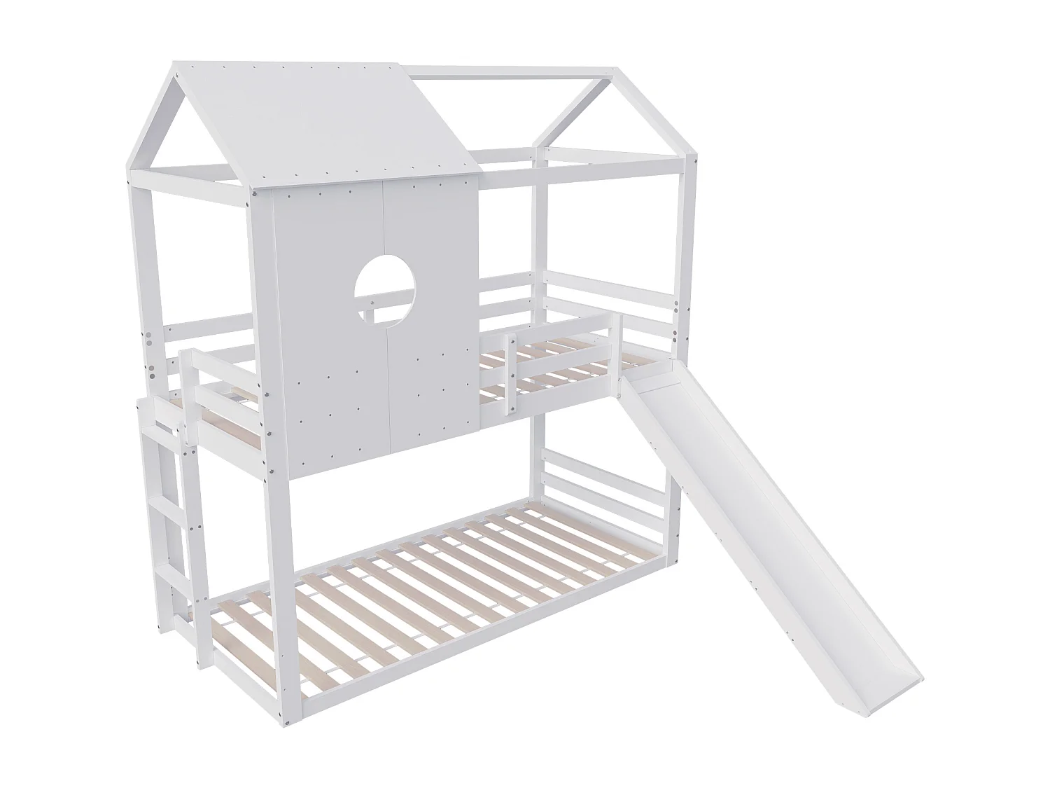 Massivholz Etagenbett 90x200 cm - mit Rutsche und Leiter und Lattenrost - Weiß